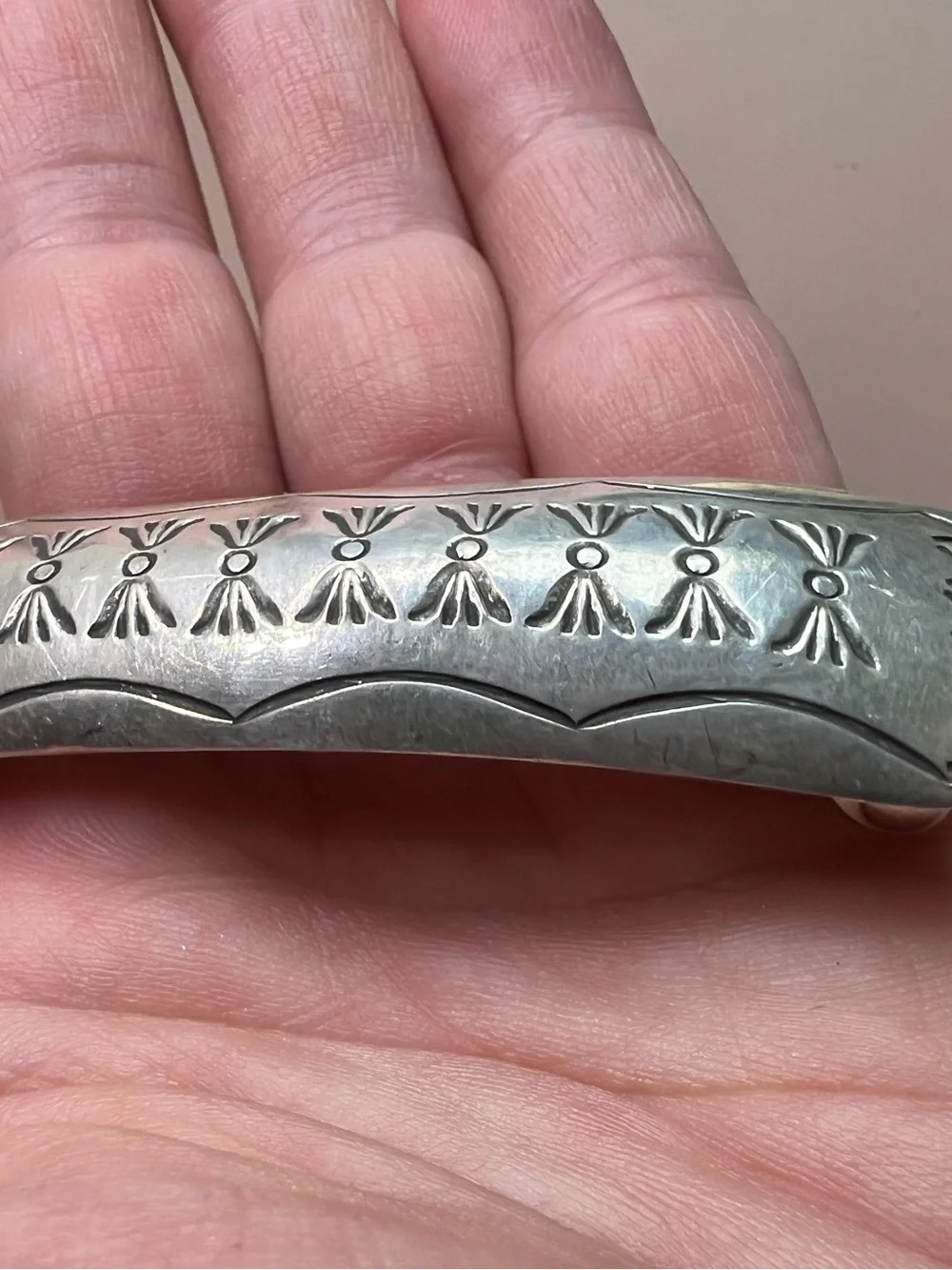 Sterling Silver Tone Etched Hair Clip